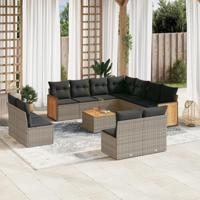 12-delige Loungeset met kussens poly rattan grijs - thumbnail