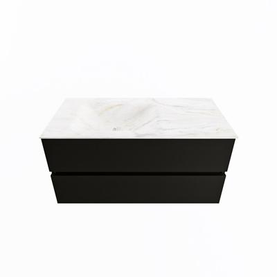 MONDIAZ VICA-DLUX 100cm badmeubel onderkast Urban 2 lades. Inbouw wastafel CLOUD links zonder kraangat, kleur Ostra.