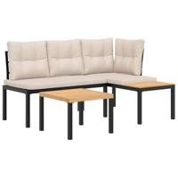 3-delige Loungeset met kussens gepoedercoat staal zwart - thumbnail
