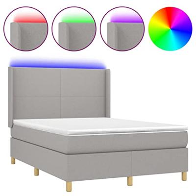 Boxspring met matras en LED stof lichtgrijs 140x200 cm