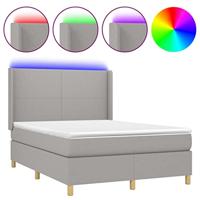 Boxspring met matras en LED stof lichtgrijs 140x200 cm - thumbnail