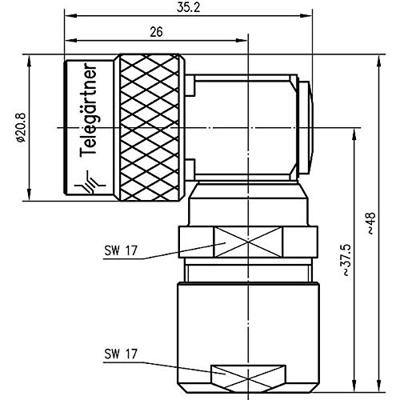 Telegärtner 100023971 100023971 N-connector Stekker, haaks 50 Ω 1 stuk(s)