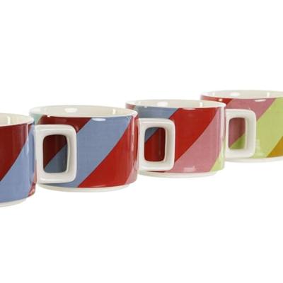 Set van koffiekopjes DKD Home Decor Wit Multicolour Lichtbruin Metaal Bamboe Dolomite 260 ml