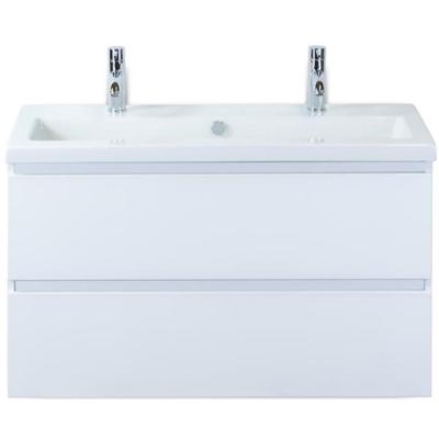 Vogue Badmeubelset 100 cm - Greeplijst in Kleur - Wit Hoogglans - Keramische Wastafel Wit 2 Kraangaten