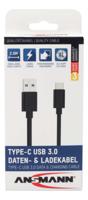 Ansmann 1700-0081 USB-kabel USB 3.2 Gen1 USB-A stekker, USB-C stekker 2.00 m Zwart Aluminium-stekker, TPE-mantel, Stekker past op beide manieren - thumbnail