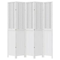 Kamerscherm met 5 panelen massief paulowniahout wit - thumbnail