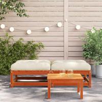 Tuinvoetenbanken met kussens 2 st massief grenenhout wasbruin - thumbnail