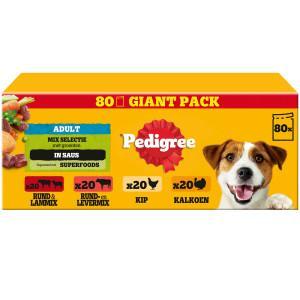 Pedigree Adult Mix Selectie in saus multipack natvoer hond maaltijdzakjes 1 verpakking (80 x 100 g)