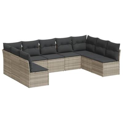 9-delige Loungeset met kussens poly rattan lichtgrijs
