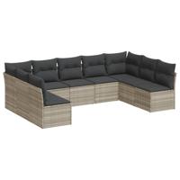 9-delige Loungeset met kussens poly rattan lichtgrijs - thumbnail