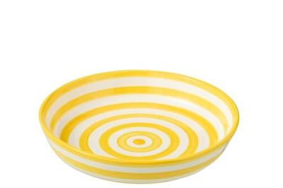 J-Line Bowl Granada Stripes Low Ceramic White|Yellow Large