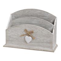 Antieke brievenbak in het wit met 2 vakken, van hout, B 23 x D 8 x H 17 cm - thumbnail