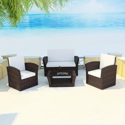 4-delige Loungeset met kussens poly rattan bruin 4-delige Loungeset met kussens poly rattan bruin