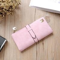 Stevige koord nubuck lederen rits lange vrouwen portemonnee telefoon tas portemonnee kaarthouder (roze) - thumbnail