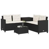 Tuinbank met tafel en kussens L-vormig poly rattan zwart - thumbnail