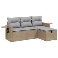 4-delige Loungeset met kussens poly rattan gemengd beige - thumbnail