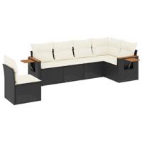 6-delige Loungeset met kussens poly rattan zwart - thumbnail