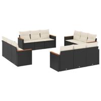 12-delige Loungeset met kussens poly rattan zwart - thumbnail