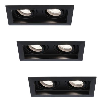 Set van 3 Durham LED Dubbele inbouwspots vierkant - 8 Watt 690 Lumen - 6500K daglicht wit - GU10 - Dimbaar Kantelbaar - Voor binnen - Zwart Set van 3 Durham LED Dubbele inbouwspots vierkant - 8 Watt 690 Lumen - 6500K daglicht wit - GU10 - Dimbaar Kantelbaar - Voor binnen - Zwart