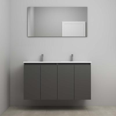 On-Line Badkamermeubelset - 120 cm - Voorgemonteerd - Greeploos 4 Deuren - Acryl Wastafel - 2 Kraangaten - Spiegel - Mat Antraciet