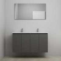 On-Line Badkamermeubelset - 120 cm - Voorgemonteerd - Greeploos 4 Deuren - Acryl Wastafel - 2 Kraangaten - Spiegel - Mat Antraciet - thumbnail