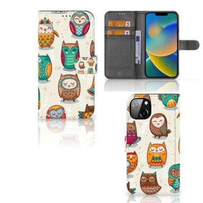 iPhone 14 Plus | Telefoonhoesje | Met pasjeshouder | Vrolijke Uilen