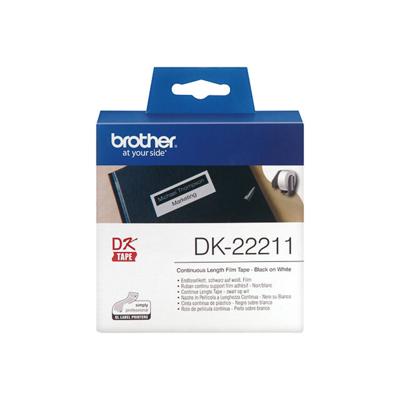 Continu film tape Brother DK22211 29 mm Zwart Zwart/Wit Wit