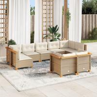 9-delige Loungeset met kussens poly rattan beige - thumbnail