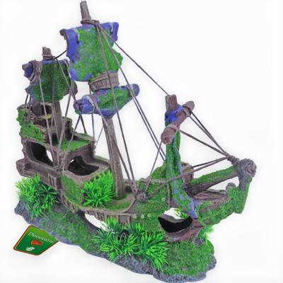 Polyresin ornament gezonken galjoen met gaten en mos 30 cm Decoratie Gebr. de Boon - Gebr de boon