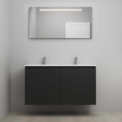 On-Line Badkamermeubelset - 120 cm - Bouwpakket - Greeploos 2 Deuren - Acryl Wastafel - 2 Kraangaten - Spiegel met LED-Verlichting - Mat Zwart