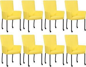 Set van 8 Felgele leren moderne eetkamerstoelen Deal - met armleuning poot vierkant zwart met wiel - Hermes Leer Yellow (felgeel leer)