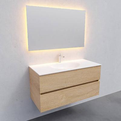 Badkamermeubel Solid Surface BWS Stockholm 100x46 cm Midden Wood Washed Oak (1 kraangat)