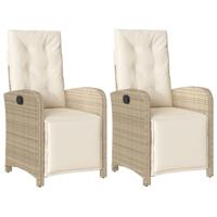 Tuinstoelen 2 st verstelbaar met voetensteun poly rattan beige - thumbnail