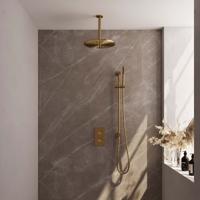 Gold Edition thermostatische inbouw regendouche 3-weg omstelling SET 42 met 30 cm douchekop en plafondarm goud geborsteld - thumbnail