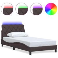 Bedframe met LED zonder matras 100x200 cm stof donkerbruin - thumbnail