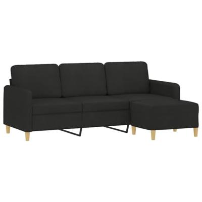 Driezitsbank met voetenbank 180 cm stof zwart