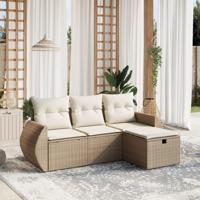 4-delige Loungeset met kussens poly rattan beige - thumbnail