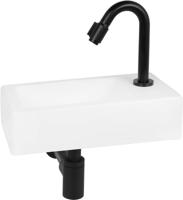Saqu Trento fonteinset met mat zwarte kraan rechts glanzend wit keramiek - thumbnail