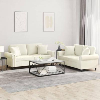 2-delige Loungeset met kussens fluweel crèmekleurig