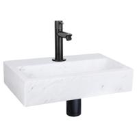 Differnz Flat fonteinset - 38x24x8cm - Rechthoek - 1 kraangat - Recht matte zwarte kraan - Marmer Wit SW451336/SW519660/SW529054/SW796275 - thumbnail