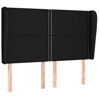 Hoofdbord met randen 147x23x118/128 cm stof zwart - thumbnail