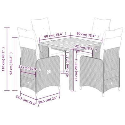 5-delige Bistroset met kussens poly rattan grijs