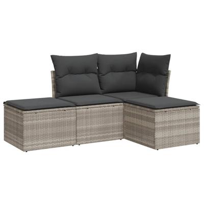 4-delige Loungeset met kussens poly rattan lichtgrijs - thumbnail