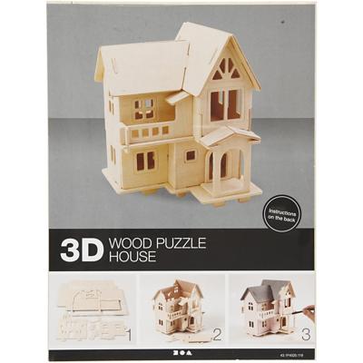 Creativ Company 3d houten constructie set, huis met balkon, afm 15,8x17,5x19,5, 1 stuk