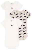 Set van 3 rompertjes met korte mouwen en walvisprint PETIT BATEAU wit - thumbnail