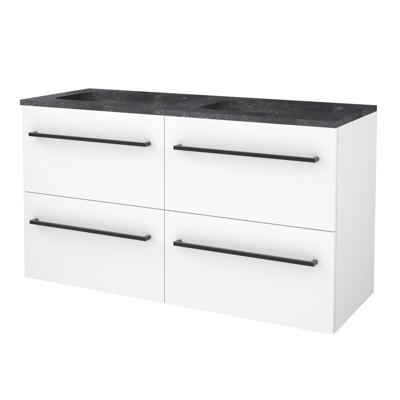 Badmeubelset BWS Salt 120x46cm Met Grepen 4 Lades Met Wastafel Hardsteen 2 Kraangaten Ice White