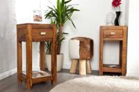 Massief houten bijzettafel MAKASSAR 70cm Sheesham telefoontafel metalen handvat met opbergruimte - 22679 - thumbnail