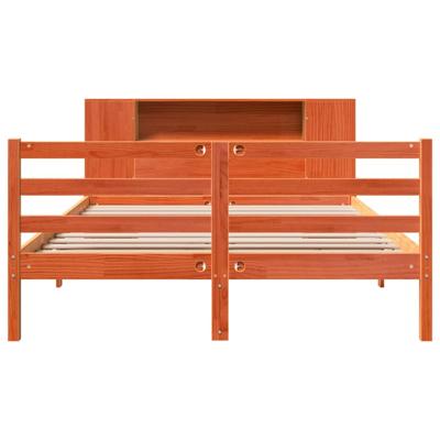 Bed met boekenkast zonder matras grenenhout wasbruin 140x190 cm