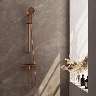Brauer Copper Carving Glijstangset met Thermostaatkraan - 3-Standen Handdouche - Koper Geborsteld Pvd