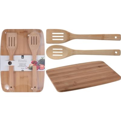 Snijplank bamboe met saladebestek Snijplank bamboe met saladebestek
